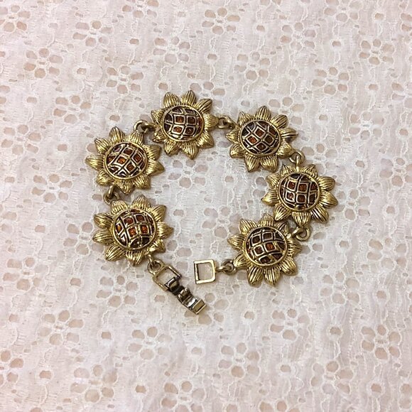 New Multi Link Sun Flowers Gold Tone Bracelet Women's Jewelry Gifts - Picture 4 of 7